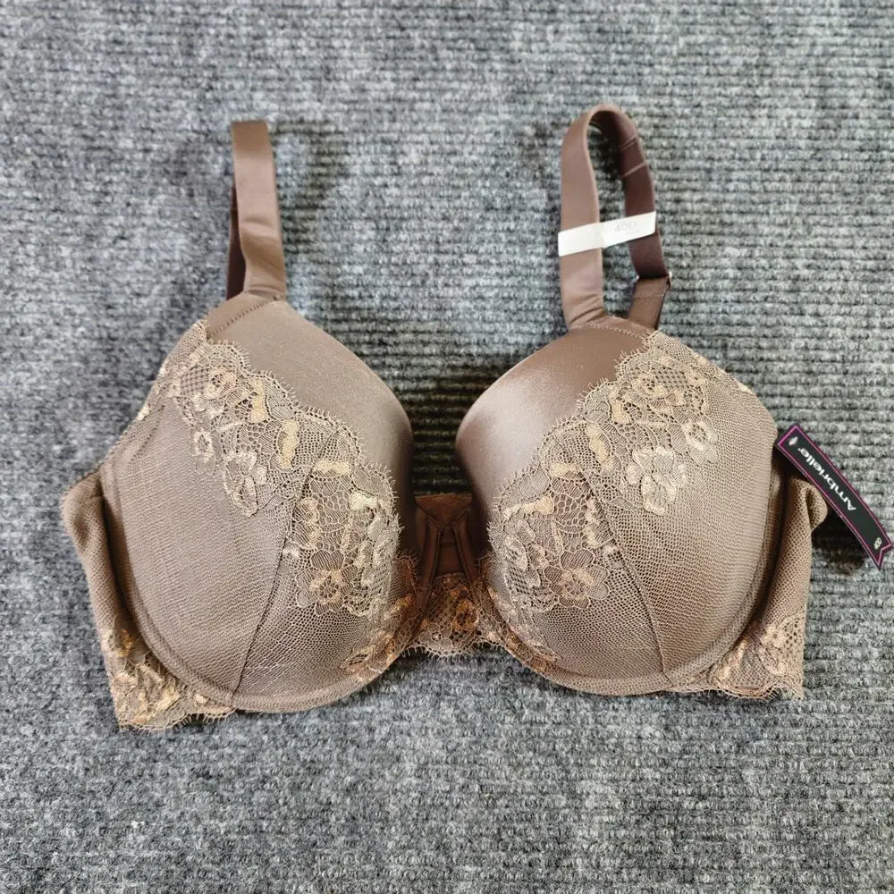 Ambrielle Women's 40D Lightly Lined Full Figure Underwire Iron Grey Lace Bra